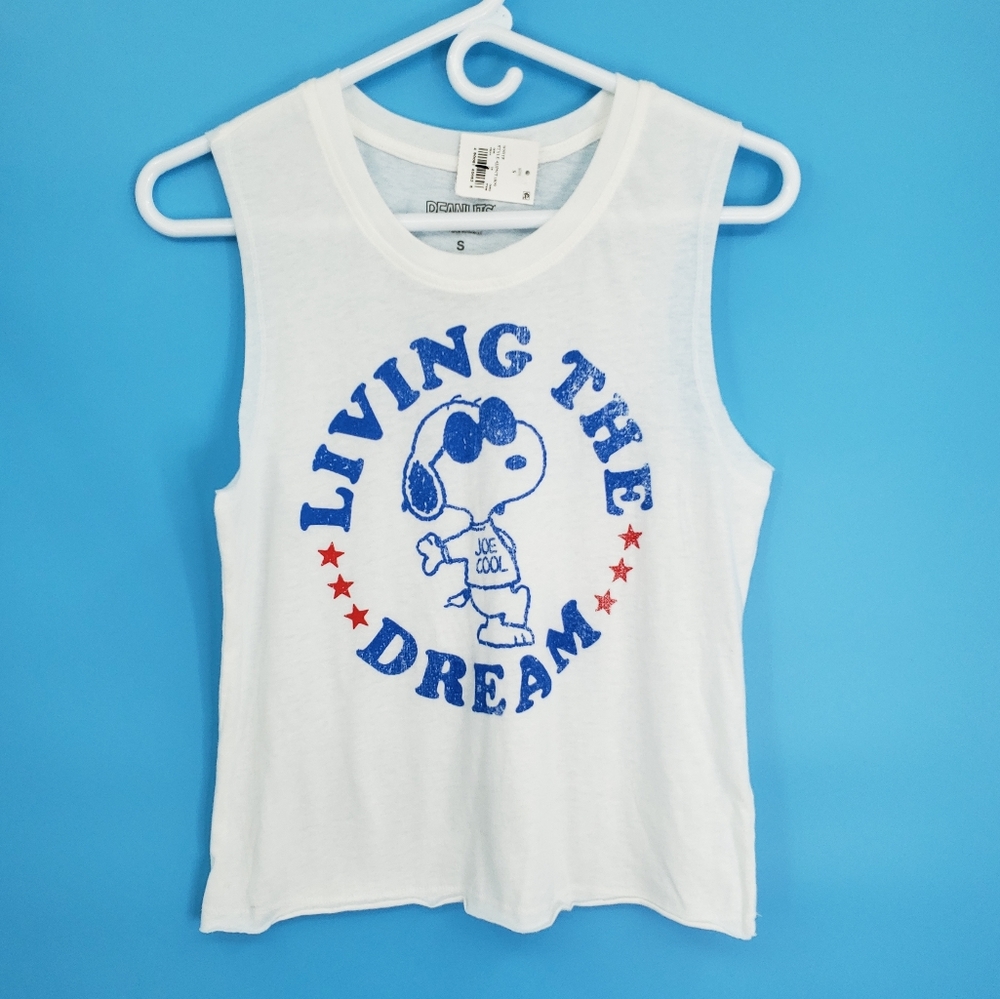 NEW Peanuts Snoopy "Living the Dream" Lightweight White Tank Top